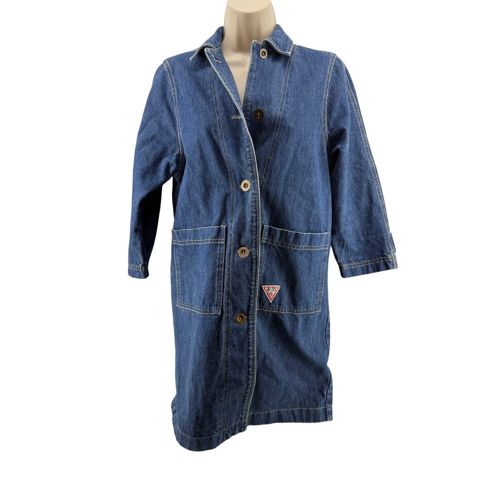 Vintage Guess 80s Jean Jacket Denim Coat Dress Womens 7